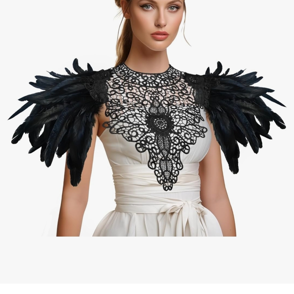 Elegant Black Feather Shoulder Cape